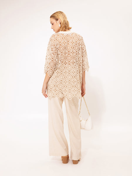 OVERSIZED CROCHET T-SHIRT BEIGE