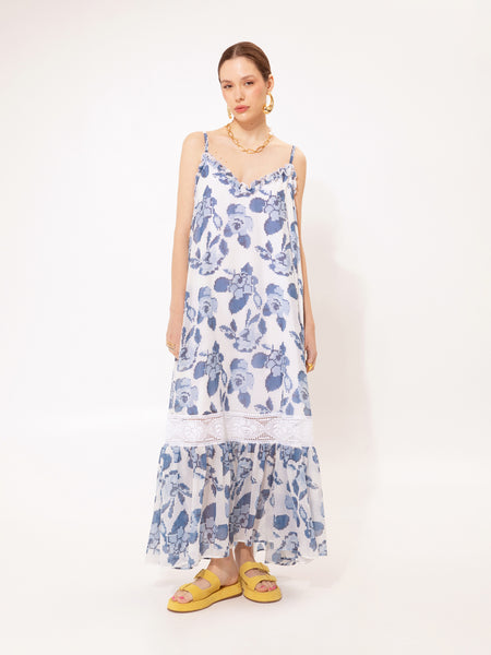 TIERED CHIFFON MAXI DRESS KENTIMA BLUE