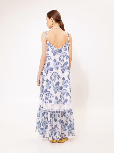 TIERED CHIFFON MAXI DRESS KENTIMA BLUE