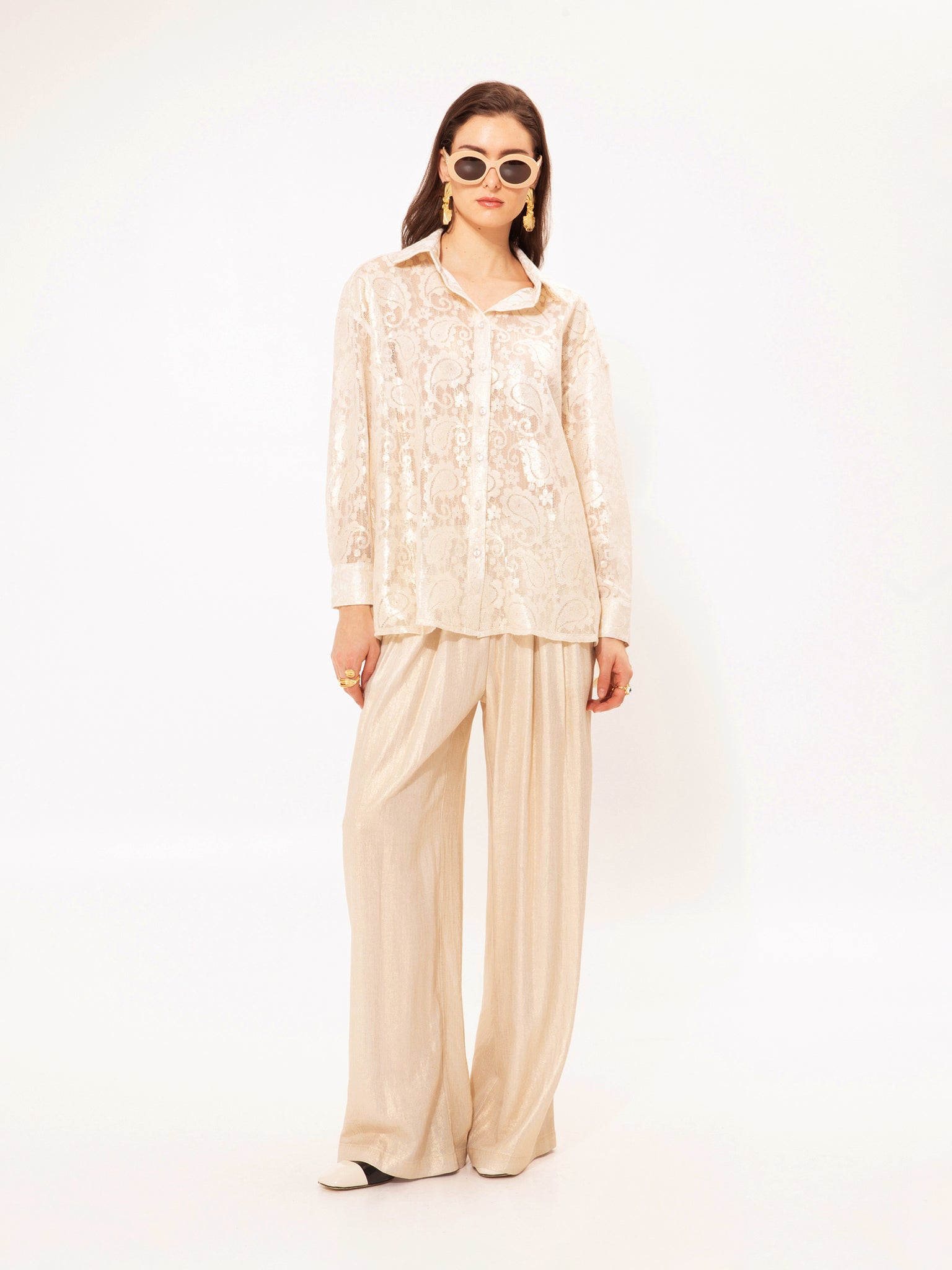 ELASTICATED-WAIST PANTS CHAMPAGNE GOLD