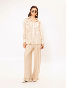 ELASTICATED-WAIST PANTS CHAMPAGNE GOLD