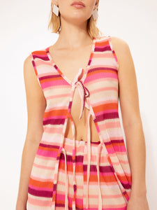 SLEEVELESS KNITTED TOP STRIPES CORAL