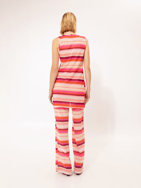 SLEEVELESS KNITTED TOP STRIPES CORAL