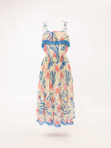 LACE RUFFLED MIDI DRESS FLORAL