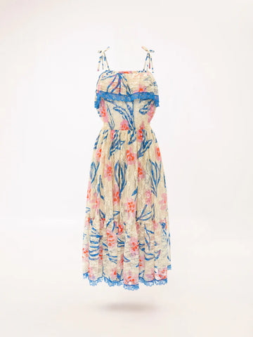 LACE RUFFLED MIDI DRESS FLORAL