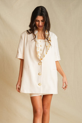 Antique White Short Sleeve Blazer With Hanky