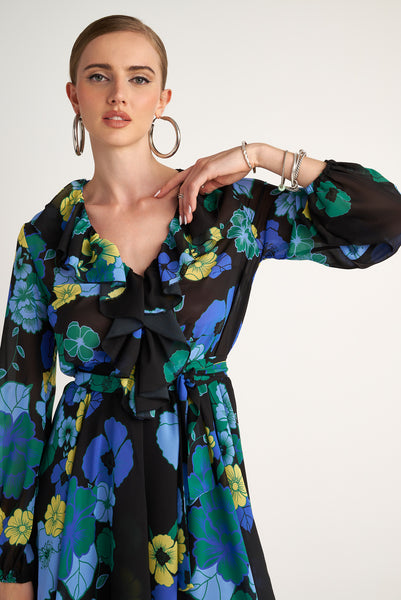 Angelina Dress (Black Flowers)