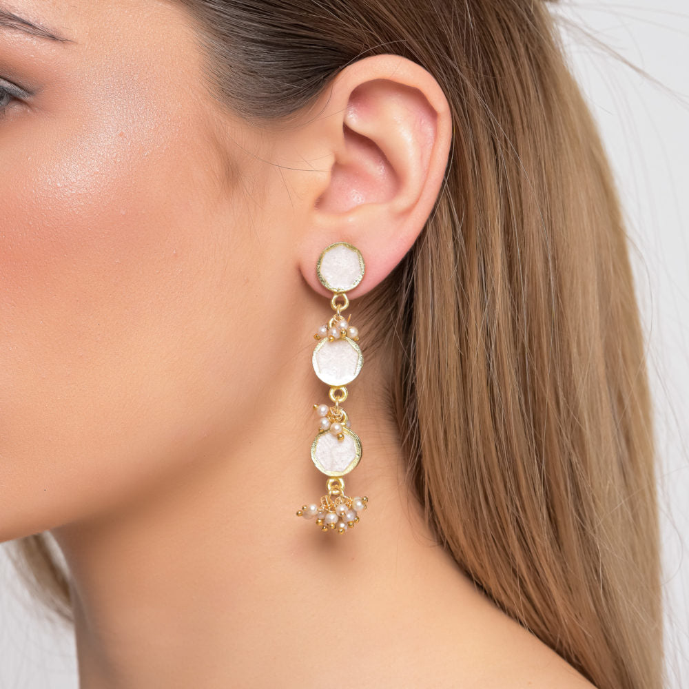 Long Earrings With 3 Brass Beads