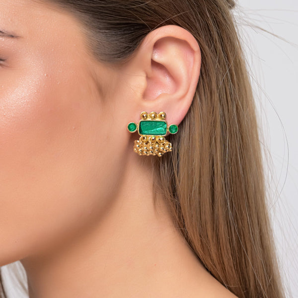 Rectangular Earrings With Brass Beads