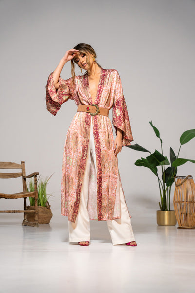 PEACH SATIN KIMONO